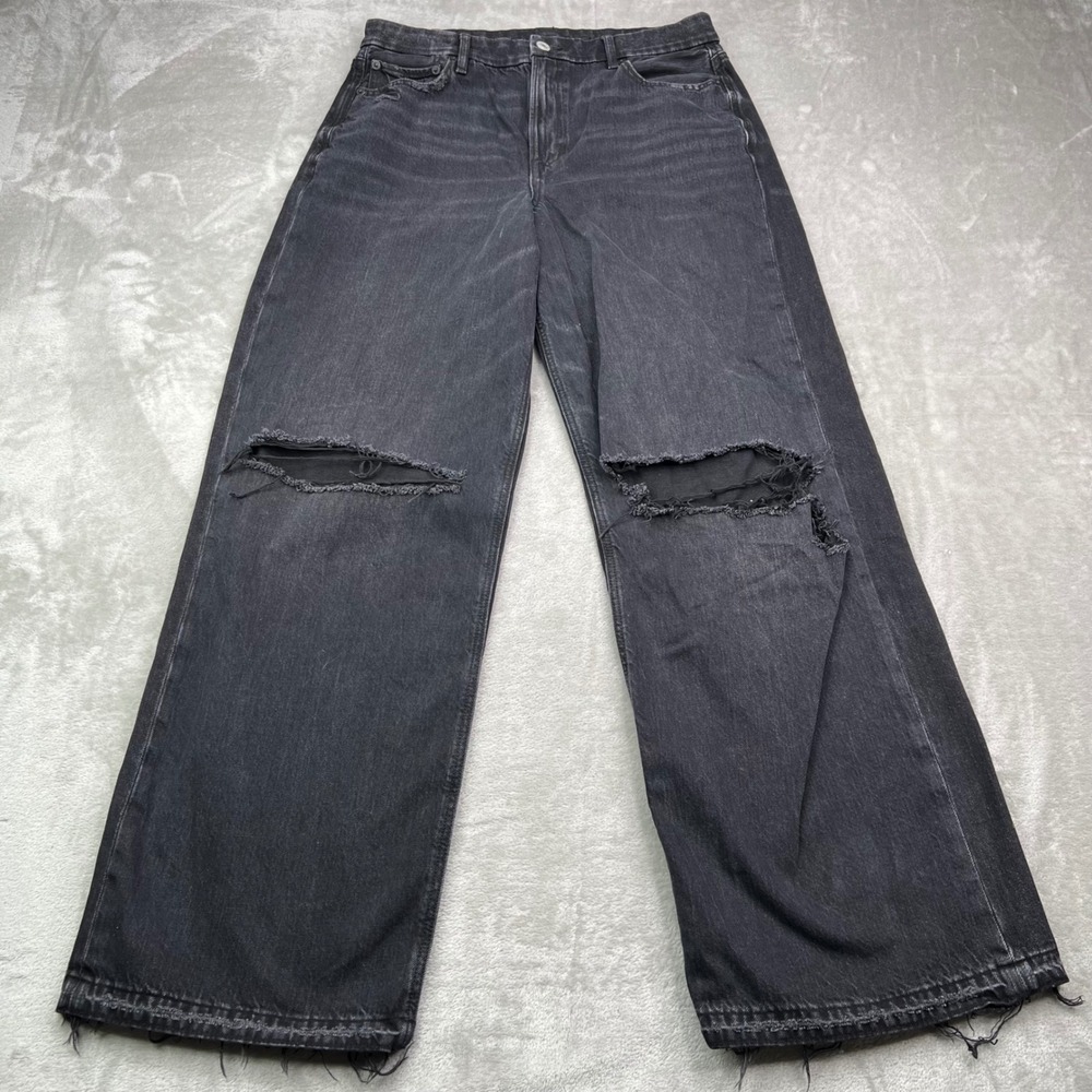 American Eagle Jeans Women 10 Black Curvy Super High-Rise Baggy Straight Stretch
